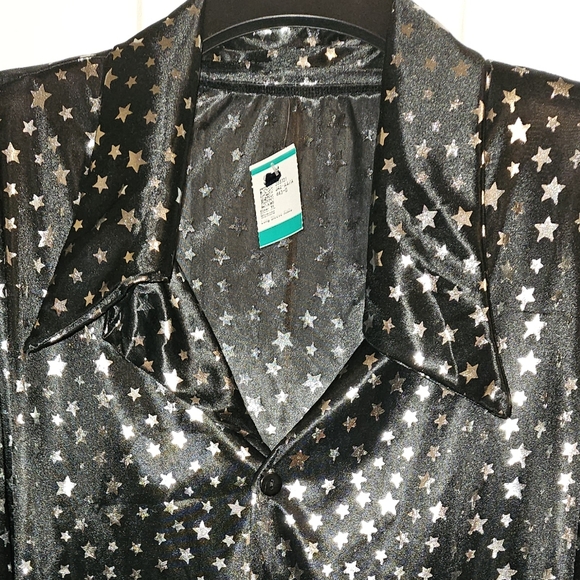 Black Collared Metallic Silver Stars Blouse, size XXL - Picture 2 of 6